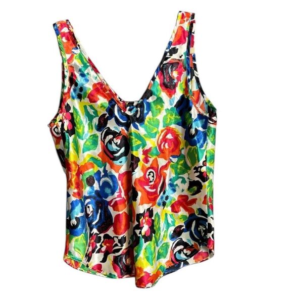 Vintage 90's Victoria's Secret Gold Label Satin Tank Top Colorful Floral Roses S - Picture 2 of 8